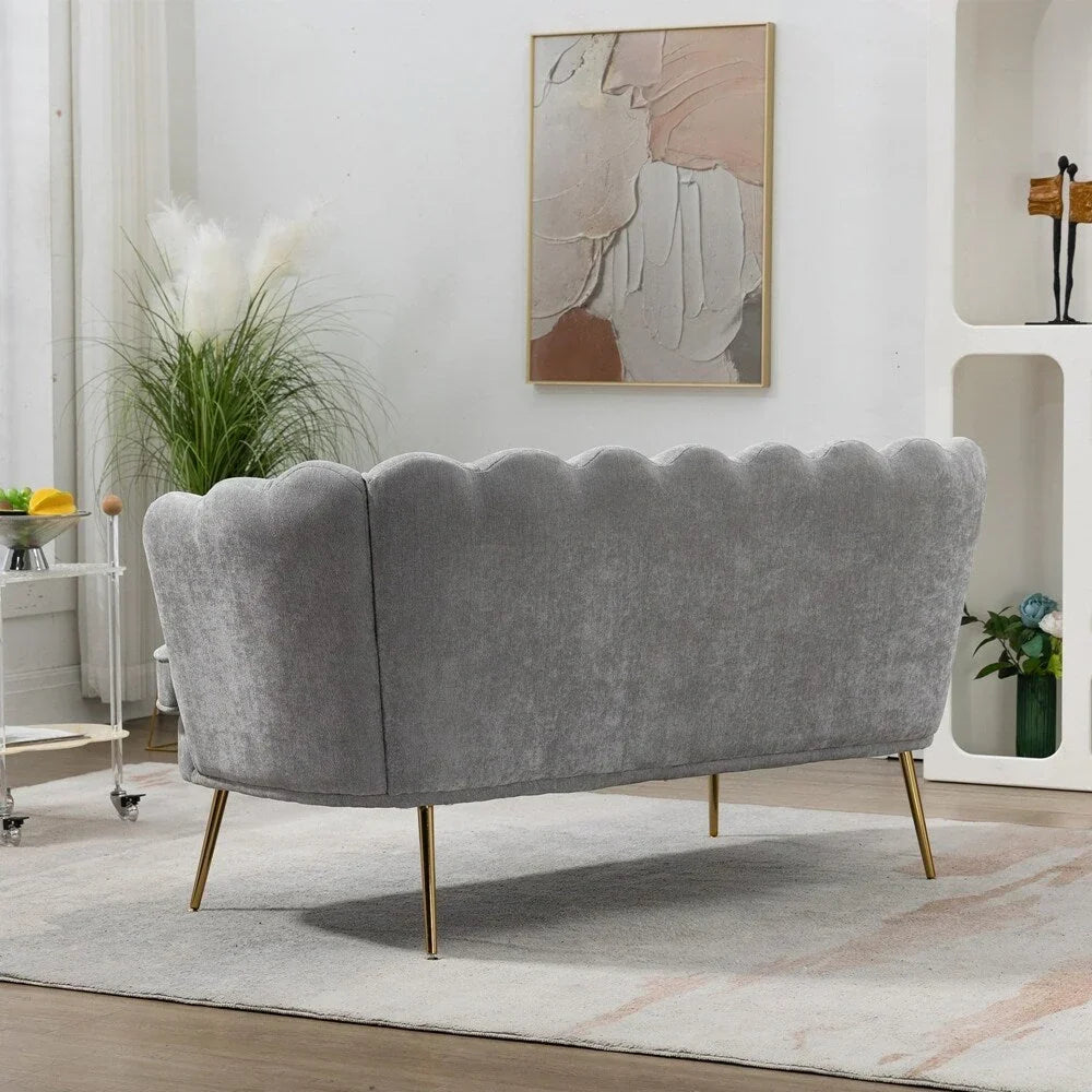 Kleines Mini-Sofa für zwei Personen mit goldenem Metallbein – 2 Sitzplätze