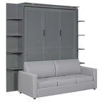 Whisen modernes Murphy-Bett in Queensize mit Holzrahmen, Wandbett mit Sofa und Regalen