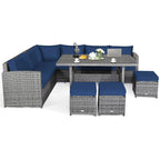Costway 7-teiliges Dining-Set aus Polyrattan für die Terrasse mit Ecksofa, Couch und Hocker – Details anzeigen