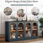 Großes Buffet-Sideboard mit 4 Türen und Glastüren, gewölbter Schrank mit verstellbaren Einlegeböden für die Küche