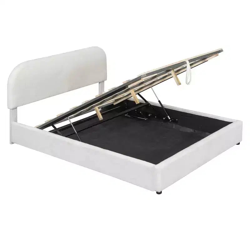 Letto imbottito matrimoniale con contenitore sollevabile - bianco
