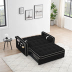 Sofá-Cama Convertível de Veludo para 2 Pessoas, com 55', Cama Extensível, Encosto Reclinável Ajustável, Bolsos Laterais e Suporte para Telemóvel