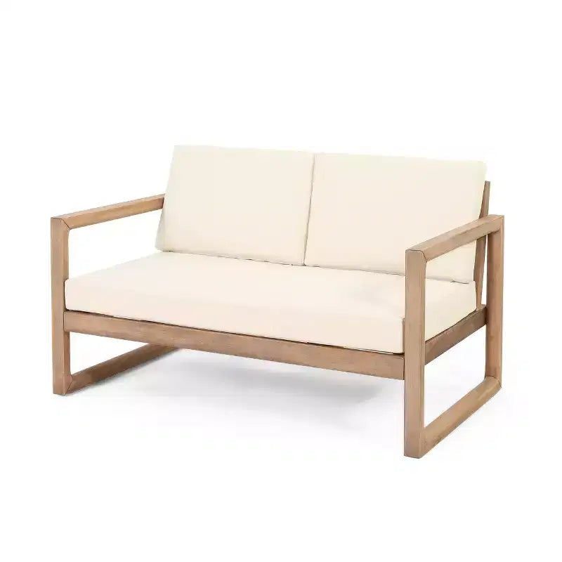 Gartenmöbel-Set aus Akazienholz, Outdoor-Sitzgruppe mit Couchtisch und weichen Polstern für Hinterhof, Veranda und Balkon, Beige – Merax