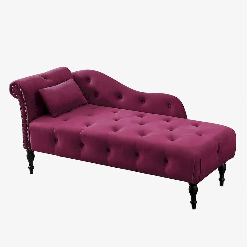 Moderne chaise longue van 60,6 inch met fluwelen bekleding, gecapitonneerde knopen, massief houten poten en sierspijkers
