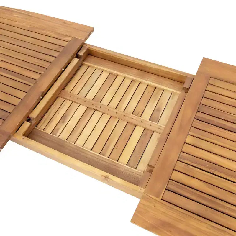 7-teiliges erweiterbares Outdoor-Patio-Essset mit stapelbaren Stühlen und Tisch aus Akazienholz