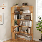 Natural Finish L-Shaped Vertical Wood Open Back Bookcase