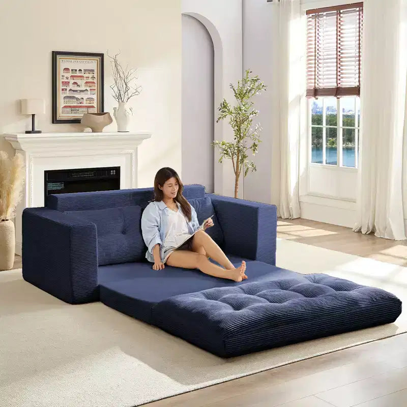 Canapé-lit futon convertible 2-en-1 Mjkone de 71 po, canapé deux places convertible pliable en tissu côtelé avec boutons capitonnés, gain de place