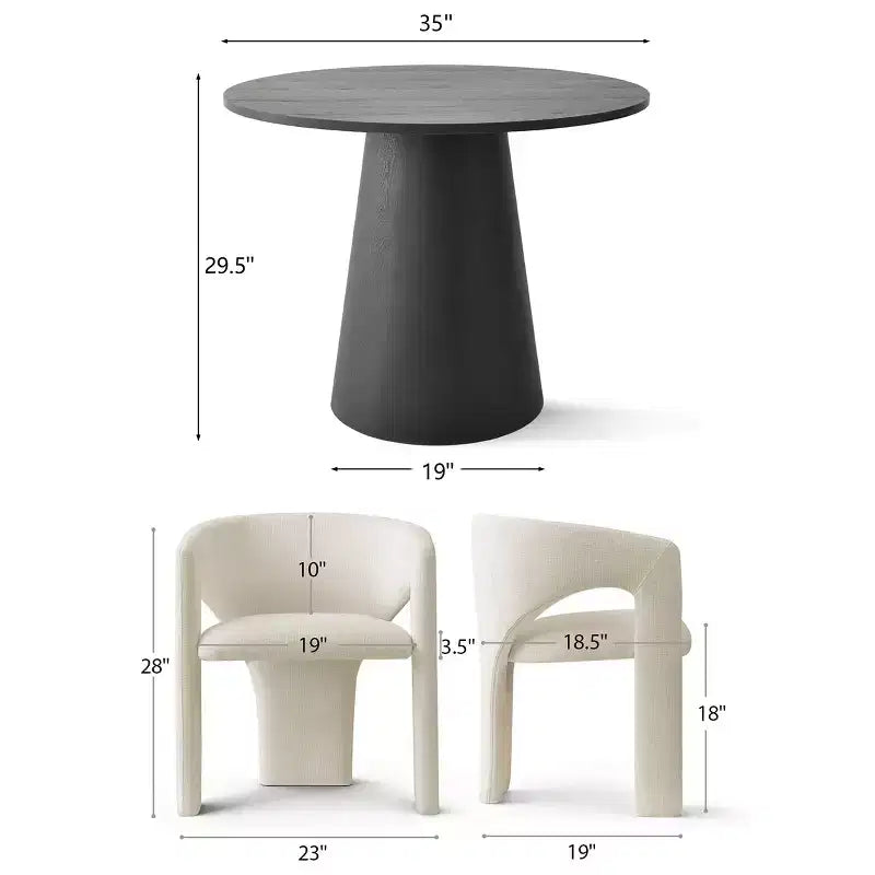 Set da pranzo compatto per 2 persone, sedie imbottite beige, tavolo da pranzo rotondo con piedistallo, arredo moderno compatto per cucina - Panipeachy