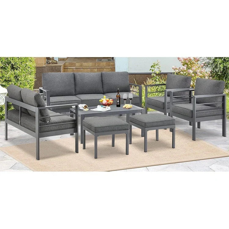 AECOJOY 7-delige aluminium tuinmeubelset voor buiten, loungeset