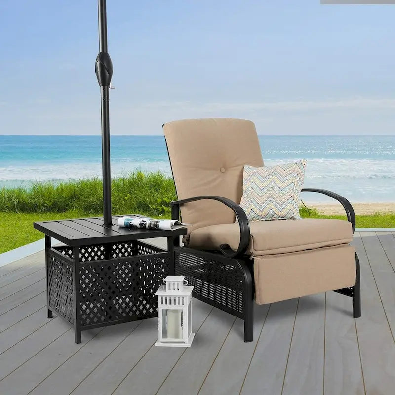 Cadeira reclinável ajustável de exterior, sofá de descanso com almofada - 38 (D) x 26.5 (W) x 38.5 (H) POLEGADAS