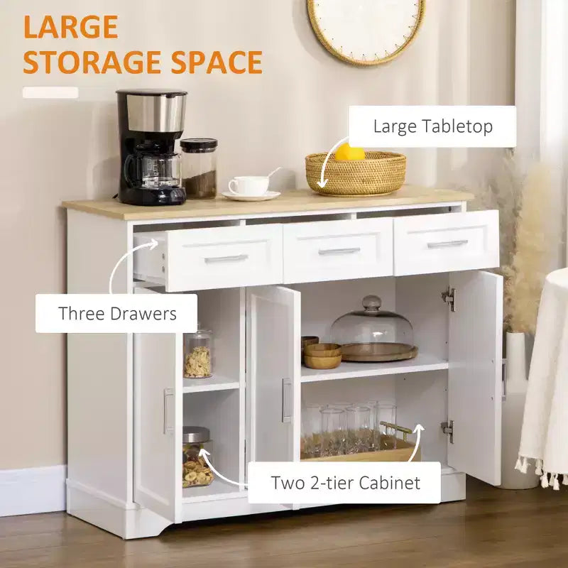 Buffet moderne de cuisine avec rangement, îlot de cuisine, meuble de salle à manger et mobilier de salon