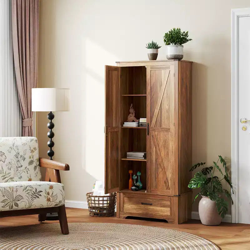 Armoire garde-manger de style champêtre HOMCOM 72 po avec portes de grange, grande armoire de rangement de cuisine avec étagères réglables et tiroir