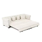 Whisen fluwelen 3-in-1 kingsize slaapbank en converteerbare slaapbank met verplaatsbare hocker, gecapitonneerd ontwerp