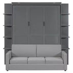 Whisen modernes Murphy-Bett in Queensize mit Holzrahmen, Wandbett mit Sofa und Regalen