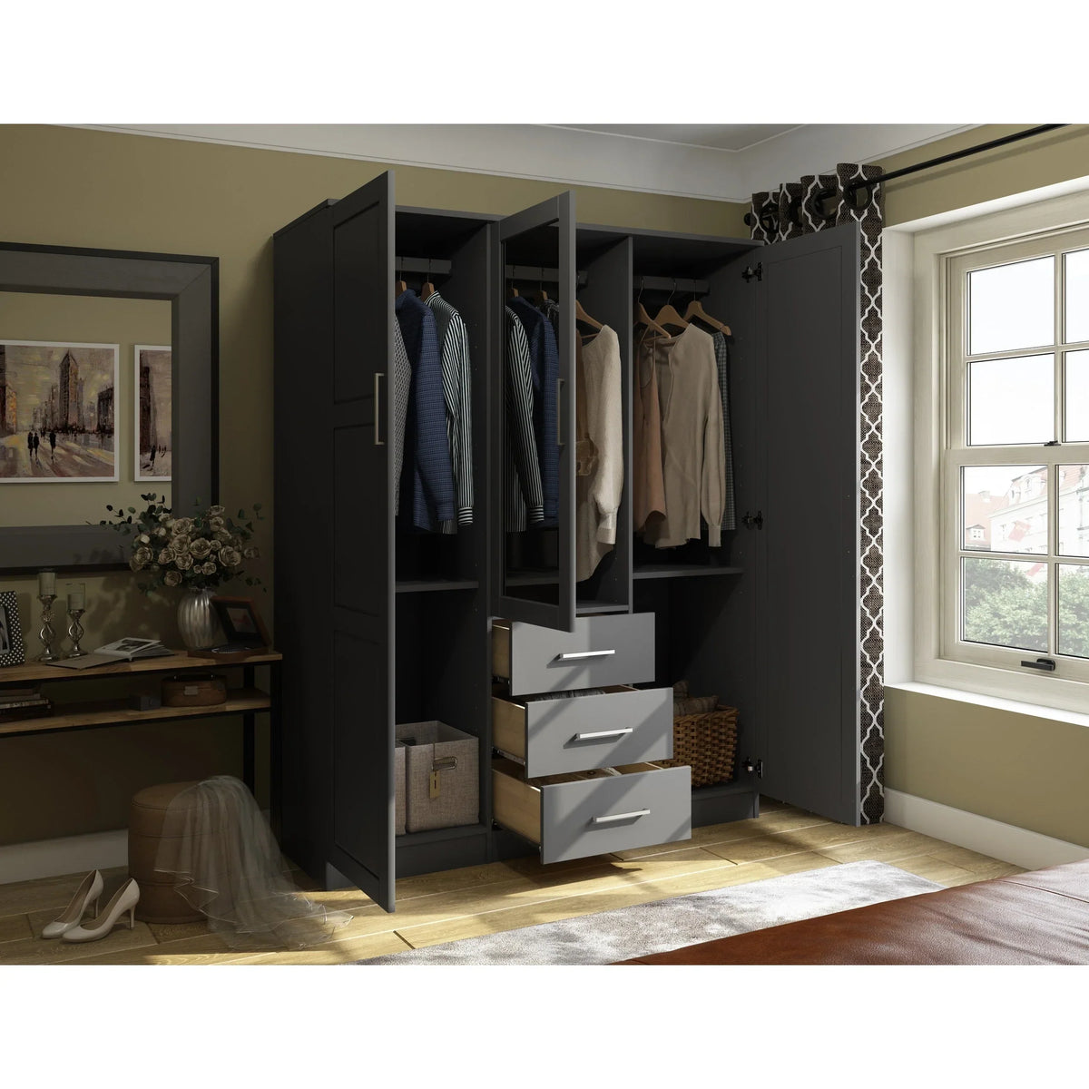 Guarda-roupa Cosmo Palace Imports com 3 portas, 100% madeira maciça, com portas de madeira maciça ou espelhadas