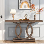 Mesa de consola vintage com base geométrica, mesa de madeira para corredor