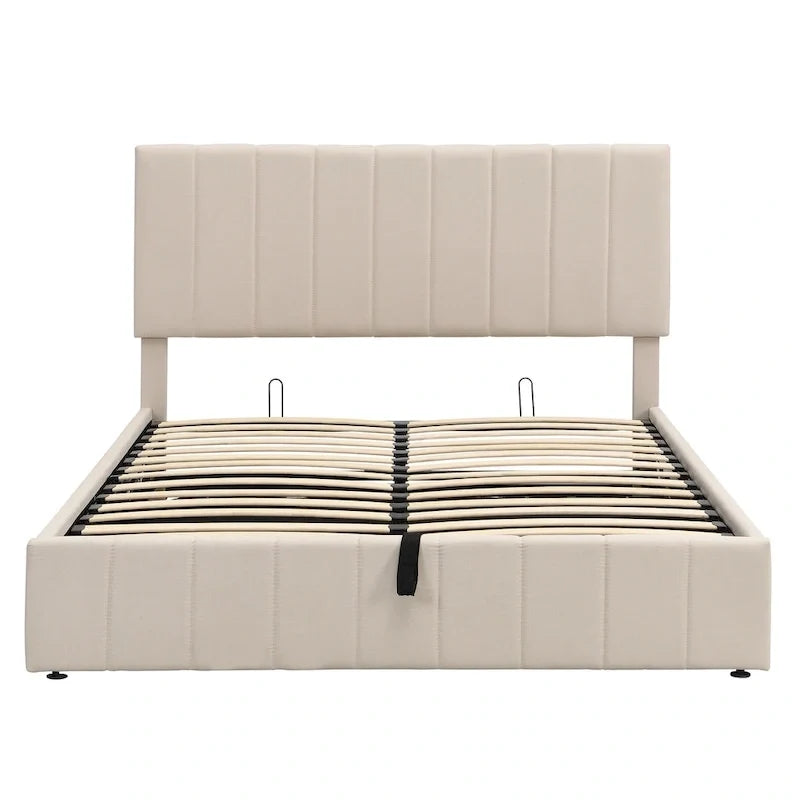 Polsterbett in Queen-Size-Größe mit hydraulischem Stauraumsystem – Beige