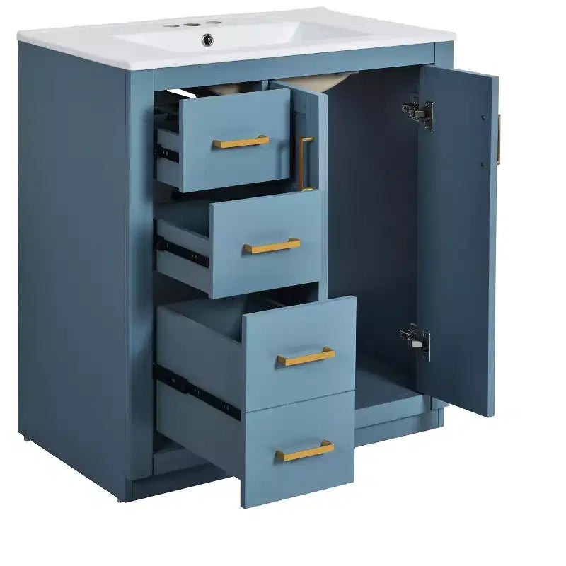Badkamermeubel voor enkele wastafel van 30 met kast en 3 laden - zwart / blauw / groen / indigo / wit