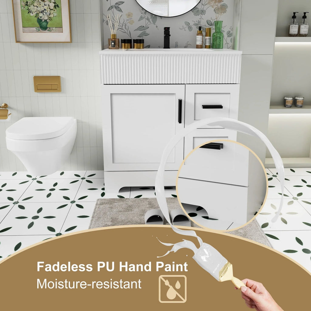 Wavy Line Badezimmermöbel-Set mit Waschbecken und Wasserhahn, 30/36/48 Zoll