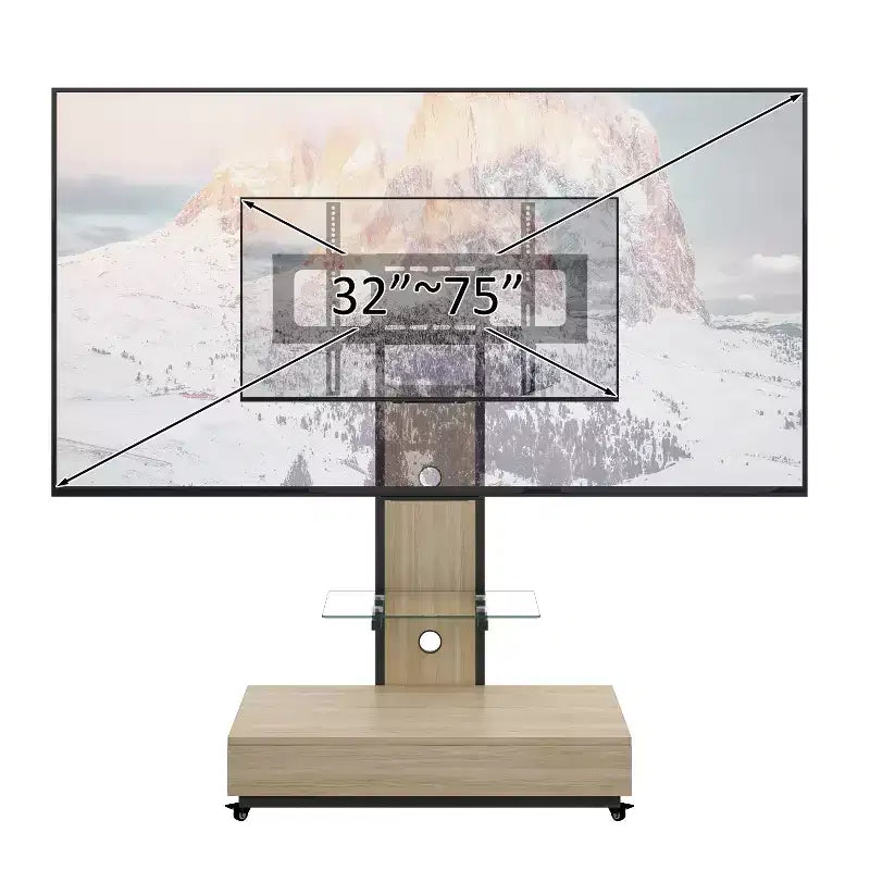 TV stolek pro televizory 32-75, mobilní TV vozík s nastavitelnou výškou, zásuvkou a kolečky do obývacího pokoje, ložnice nebo kanceláře -ModernLuxe