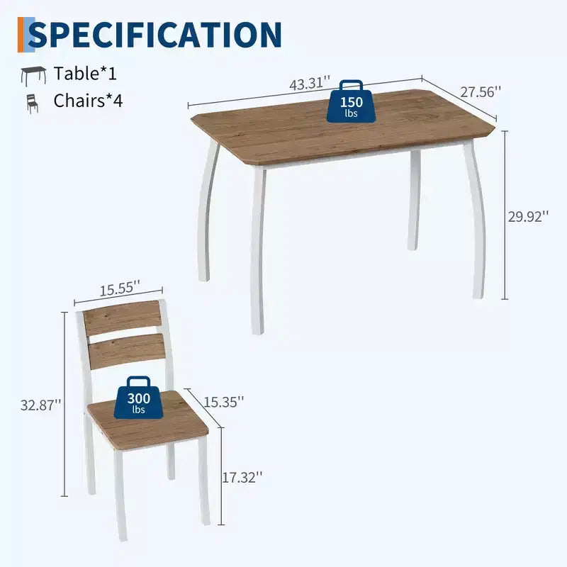 Ensemble table et chaises de cuisine à structure métallique en 5 pièces, avec design chanfreiné