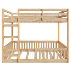 Houten stapelbed met twee volledige slaapplaatsen, ladder en valbeveiliging, laag stapelbed voor twee volledige matrassen met lattenbodem