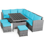 Costway 7-teiliges Dining-Set aus Polyrattan für die Terrasse mit Ecksofa, Couch und Hocker – Details anzeigen