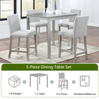 Modernes 5-teiliges Esszimmer-Set mit quadratischem Tisch in Tresenhöhe und 4 gepolsterten Stühlen