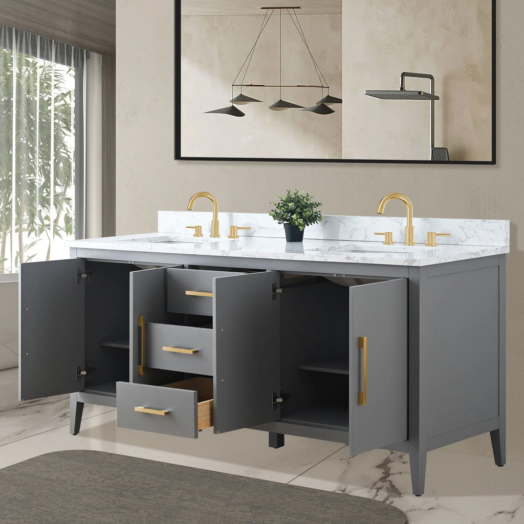 Mobile bagno Vanity Art 72 con doppio lavabo e piano in marmo composito