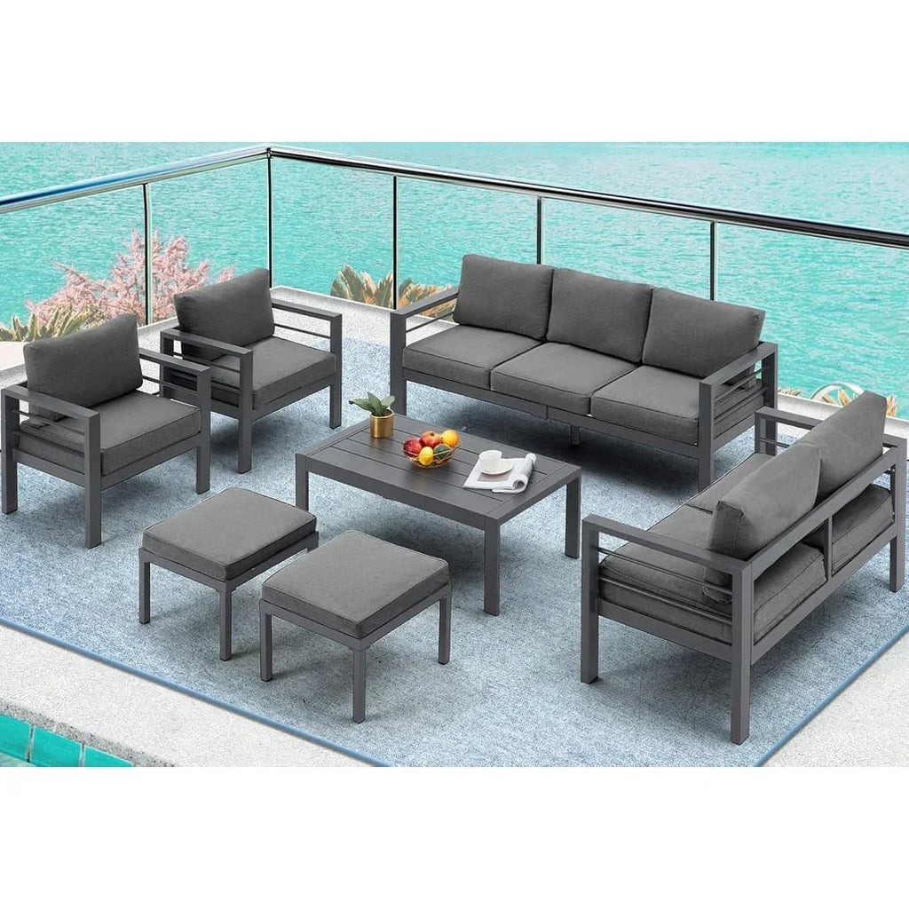 AECOJOY 7-delige aluminium tuinmeubelset voor buiten, loungeset