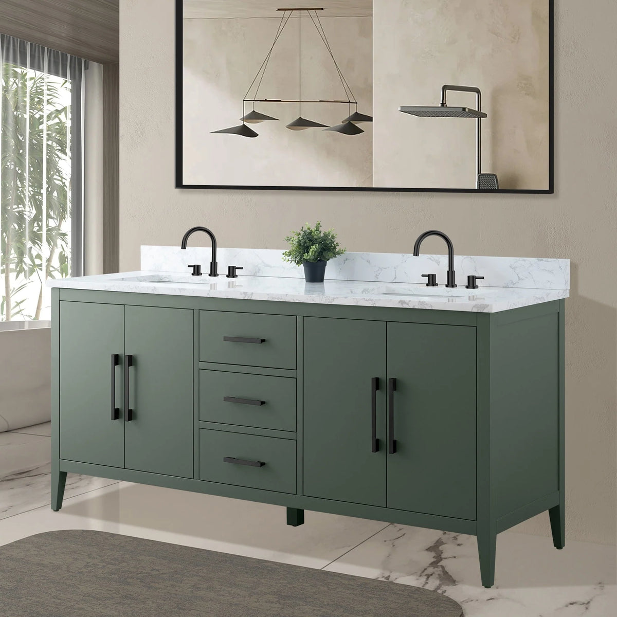 Mobile bagno Vanity Art 72 con doppio lavabo e piano in marmo composito