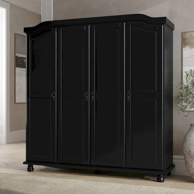 Palace Imports Kyle 4-türiger Kleiderschrank aus 100 % Massivholz mit Türen aus Massivholz oder Spiegelglas
