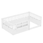 Bellemave Kinder-Bodenbett mit erhöhtem Rausfallschutz und Bücherregal, hölzernes Montessori-Einzelbettgestell für Mädchen und Jungen