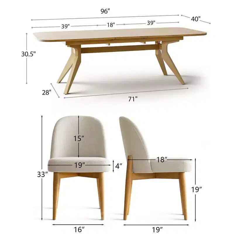 Ensemble de salle à manger de 7 pièces, table à tréteaux extensible de 78 à 96 po avec chaises rembourrées et pieds en bois massif – Panipeachy