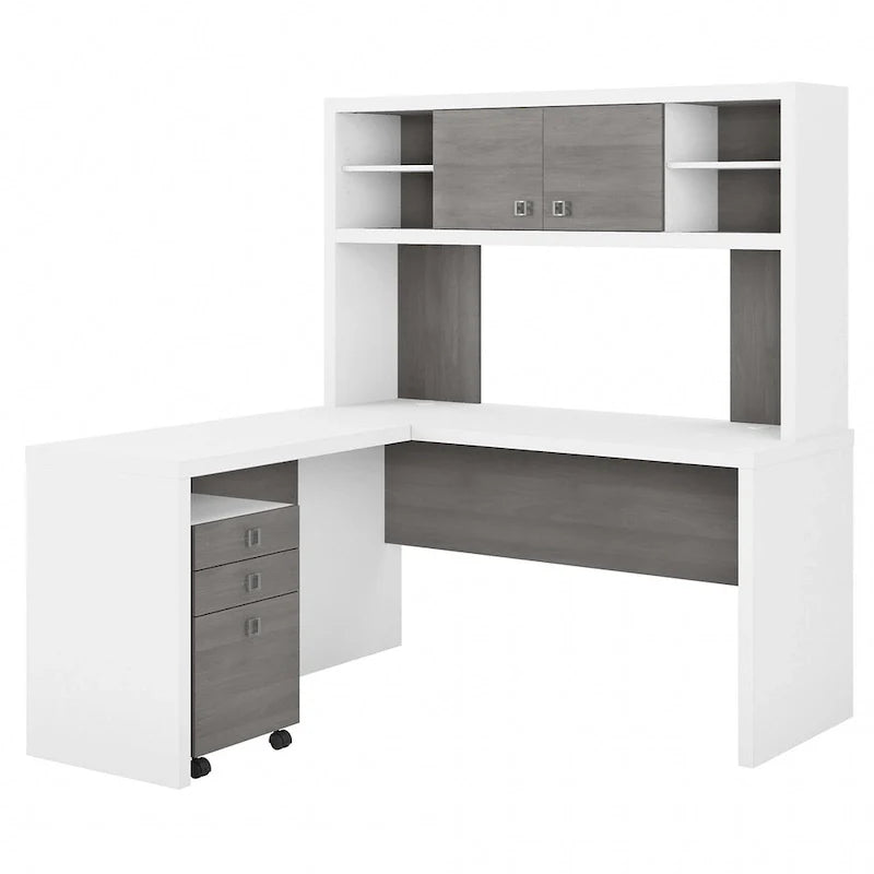 Echo L-vormig bureau met opzetkast en laden