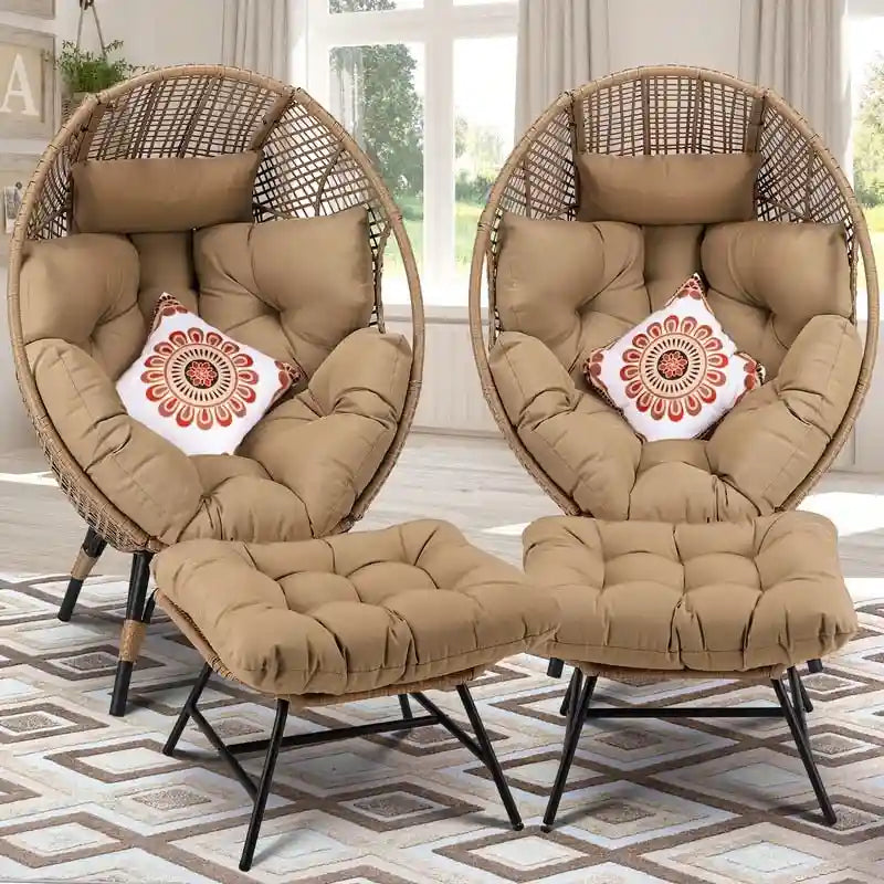 FINCATI Indoor-Eiersessel, 440 lbs Outdoor-Eiersessel, übergroßer Eiersessel mit Hocker, luxuriöser gemütlicher Eiersessel mit Fußstütze