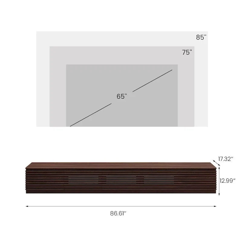 Minimalistický TV stolek se zásuvkami, masivní dřevěná mediální konzole s úložnými skříňkami, výklopnými dvířky, ořechovou dýhou, plně sestavený