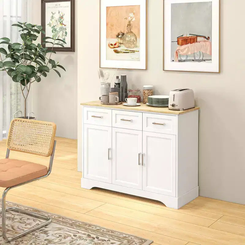Buffet moderne de cuisine avec rangement, îlot de cuisine, meuble de salle à manger et mobilier de salon
