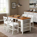 Conjunto Homy Casa de mesa de jantar e cadeiras de 5 peças, de altura de balcão, com prateleiras de arrumação, branco e nogueira, estilo quinta moderna