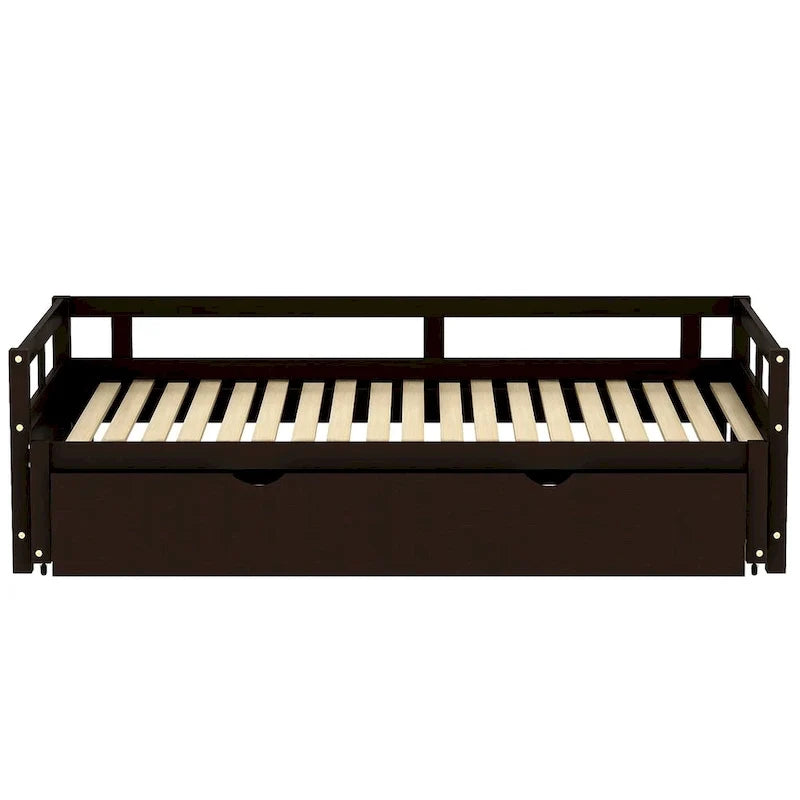 Letto da giorno allungabile con letto estraibile, letto da giorno in legno con letto estraibile