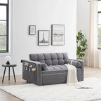 Sofá-Cama Convertível de Veludo para 2 Pessoas, com 55', Cama Extensível, Encosto Reclinável Ajustável, Bolsos Laterais e Suporte para Telemóvel