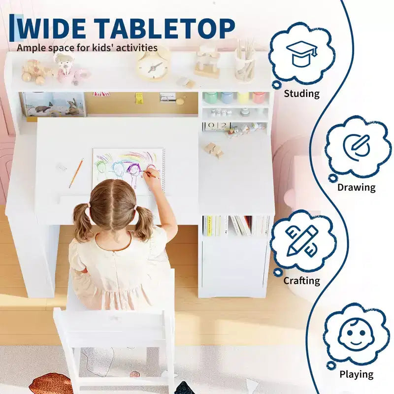 Ensemble bureau et chaise d’étude pour enfants avec rangement, bureau d’étude pour enfants avec dessus et plateau inclinable, de 3 à 8 ans, table d’écriture pour chambre