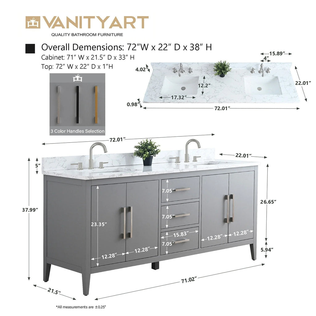 Mobile bagno Vanity Art 72 con doppio lavabo e piano in marmo composito