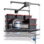 Adjustable Heavy-Duty Overhead Garage Storage Rack, Ceiling-Mounted with Safety Lock, 250 lb Capacity for Bins, Tools, Bikes, and Garage