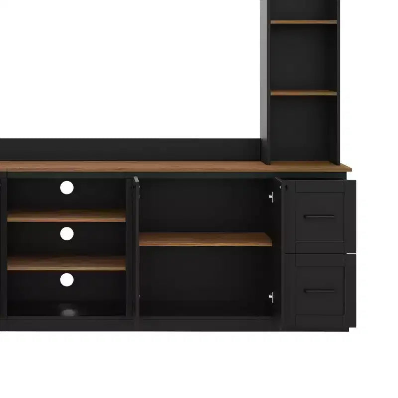 Ensemble mural de centre multimédia de style ferme 4-en-1 ModernLuxe, compatible avec les téléviseurs jusqu'à 70 pouces, meuble TV avec étagères réglables et tiroirs