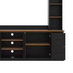 Ensemble mural de centre multimédia de style ferme 4-en-1 ModernLuxe, compatible avec les téléviseurs jusqu'à 70 pouces, meuble TV avec étagères réglables et tiroirs