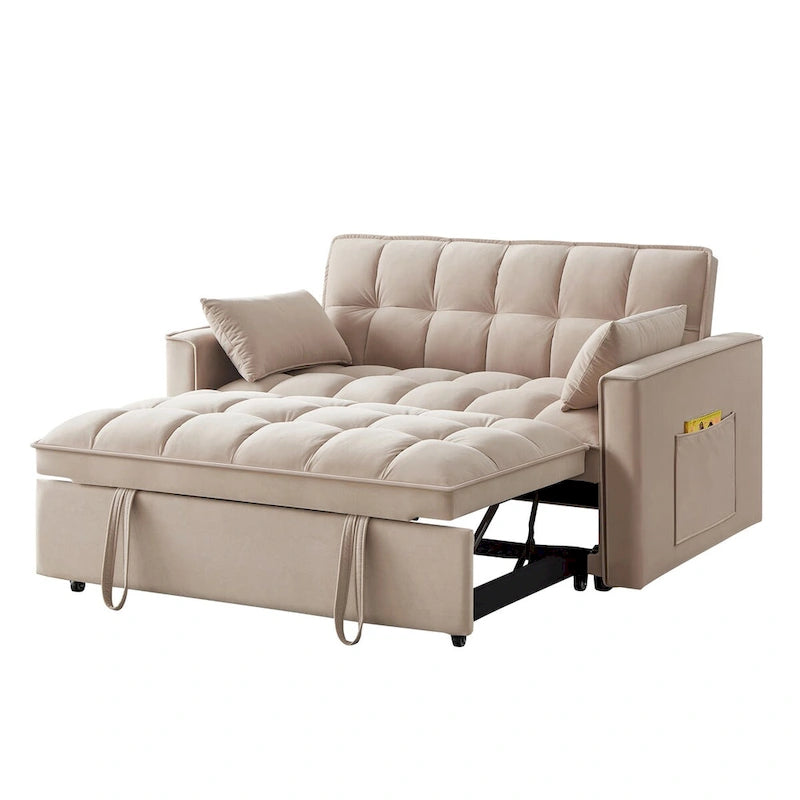 Sofá-cama de 2 lugares 4 em 1 com braços e bolsos de arrumação, sofá-cama extraível multifunções com encosto ajustável