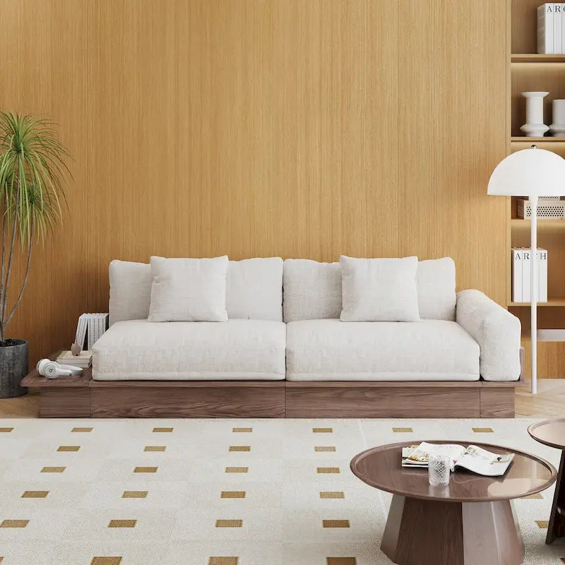 JASIWAY nowoczesna sofa z litego drewna tapicerowana bawełną i lnem