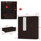 Roupeiro Hitow com 2 gavetas grandes, área central para pendurar roupa e espelho, estilo minimalista