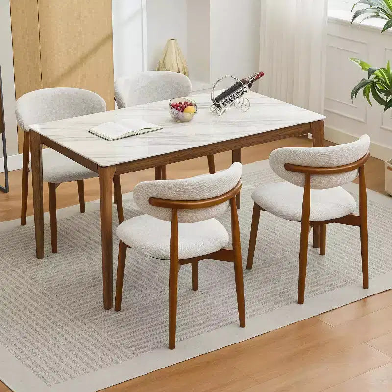 Zestaw 4 krzeseł do jadalni, tapicerowane krzesła w stylu mid-century modern, krzesła kuchenne w stylu wiejskim z wyściełanym siedziskiem z tkaniny i drewnianymi nogami, beżowe